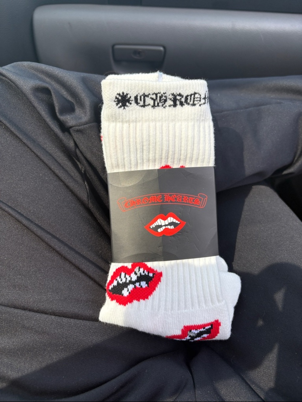 Chrome Hearts White Socks with Red & Black Lip Motif